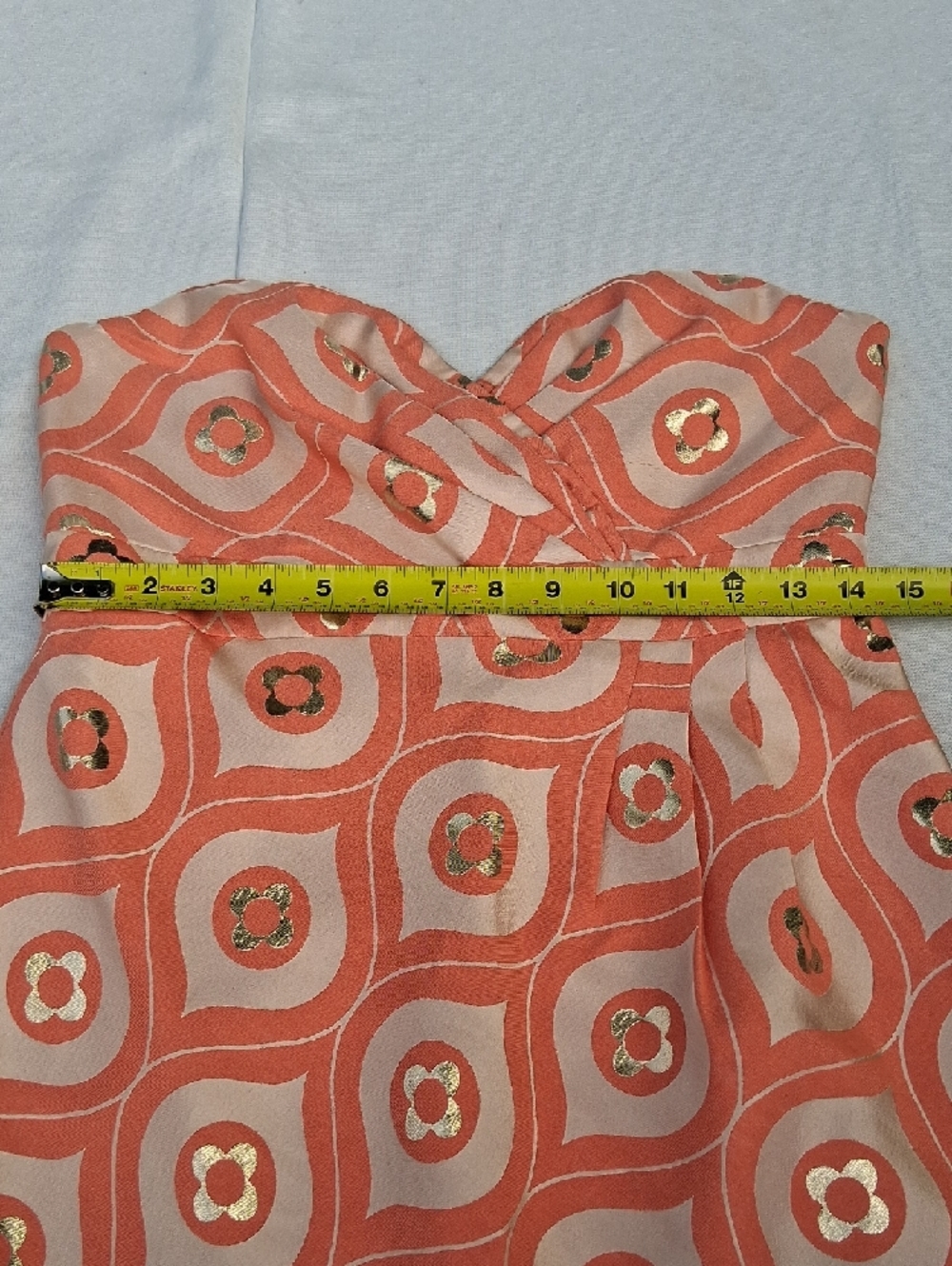 Tibi Coral and Cream Strapless Mini Dress with Gold Accents - Picture 7 of 14